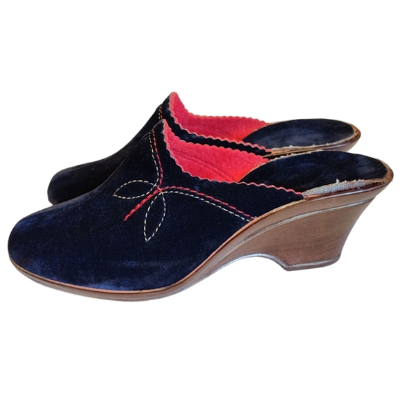 VTG Made in Germany Rohde Blue Suede Mules/Wedges Size Eur 39/US 8 - Picture 4 of 15